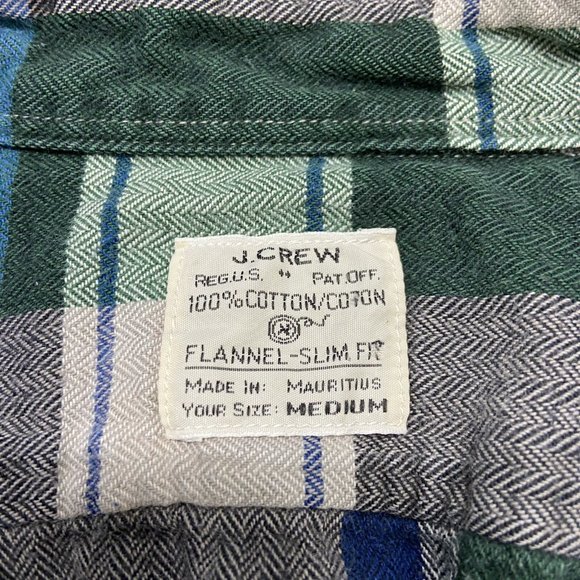 J. CREW Slim Fit Button Down Blue, Gray & Green Plaid Flannel Shirt Men's Size M - Picture 3 of 7
